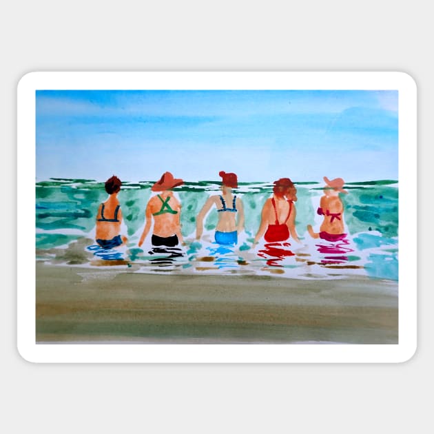 Girls at Beach Watercolor Painting Sticker by julyperson